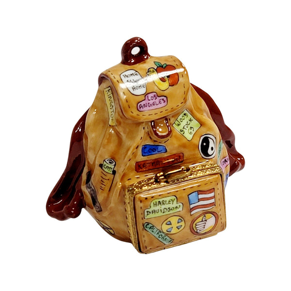 American Flag Backpack Figurine Porcelain Limoges United states purses patriotic French Trinket Box