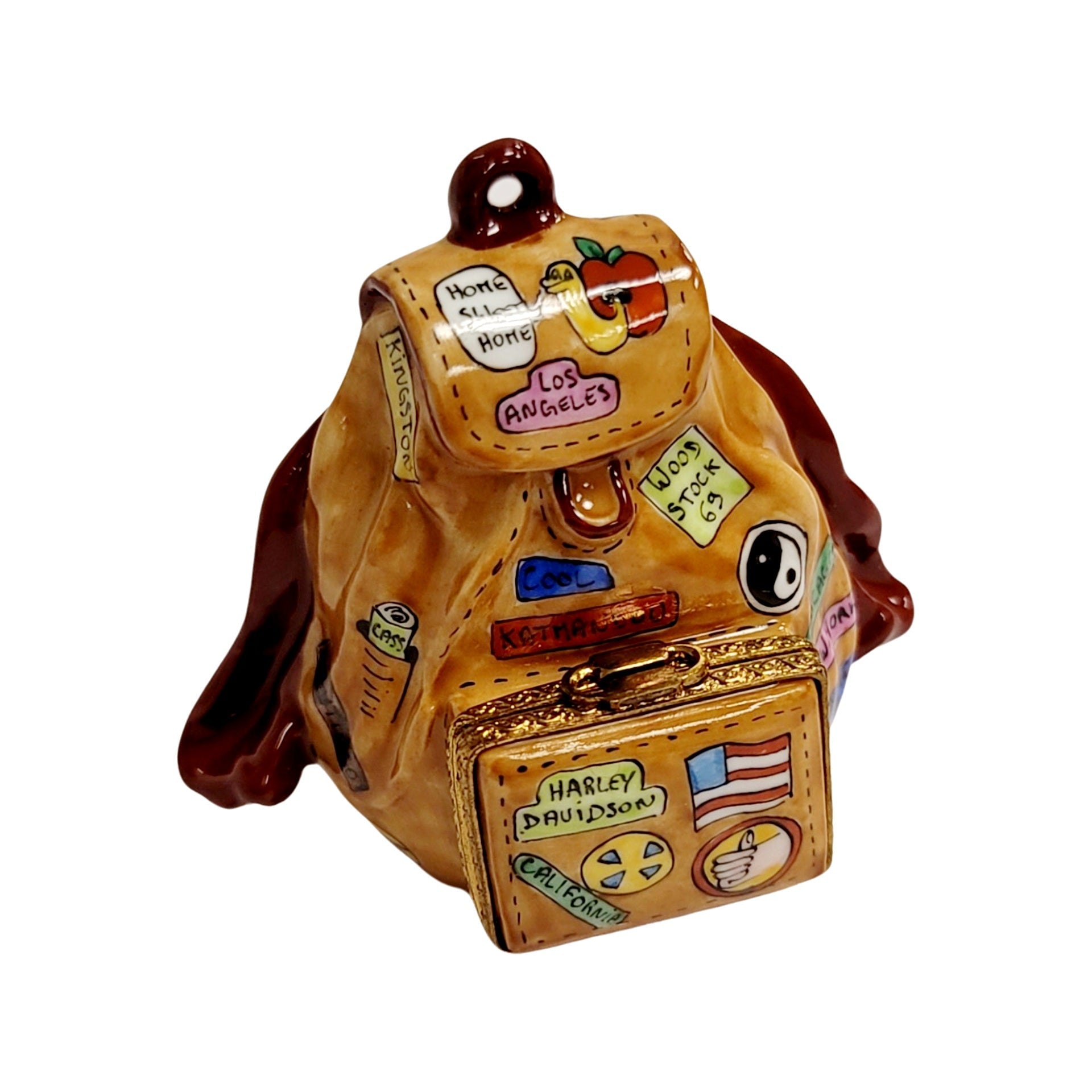 American Flag Backpack Figurine Porcelain Limoges United states purses patriotic French Trinket Box