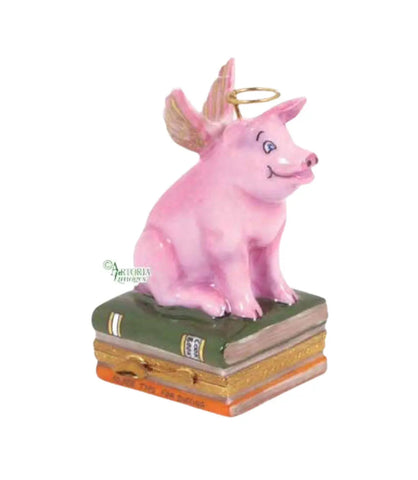 Angelic Pig Porcelain Limoges farm religion pig French Trinket Box