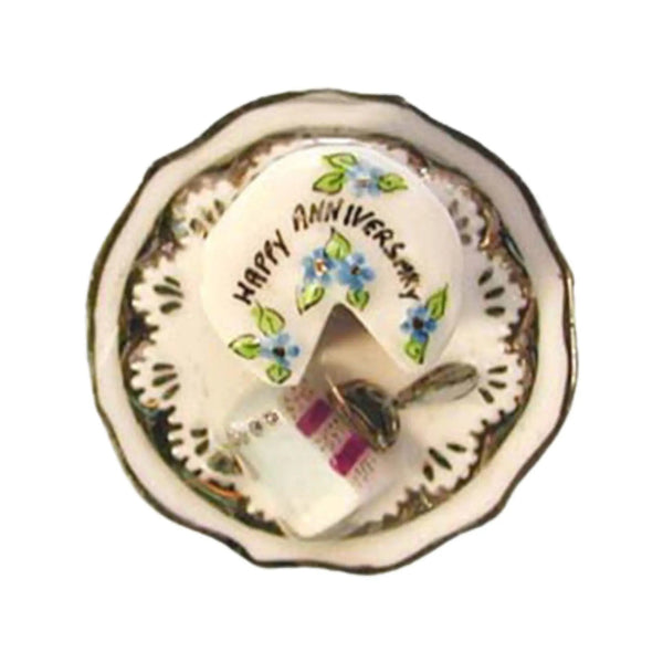 Anniversary Cake: Silver Porcelain Limoges Wedding French Trinket Box