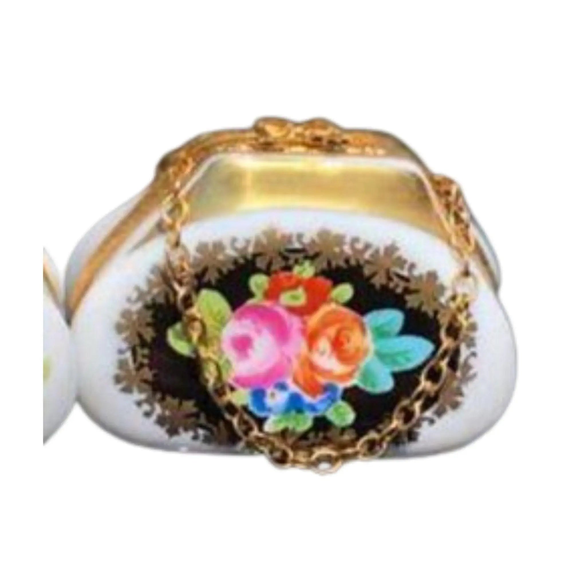 Antique Orange Floral Purse Box Porcelain Limoges purse Decal limoges box bags ladies French Trinket Box