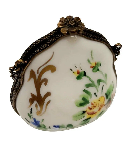 Antiqued Brass Yellow Purse Charm Porcelain Limoges purse trinket box limoges French Trinket Box
