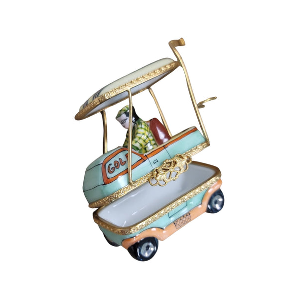 Aqua Man Golf Cart Figurine Porcelain Limoges sports golf limoges box French Trinket Box