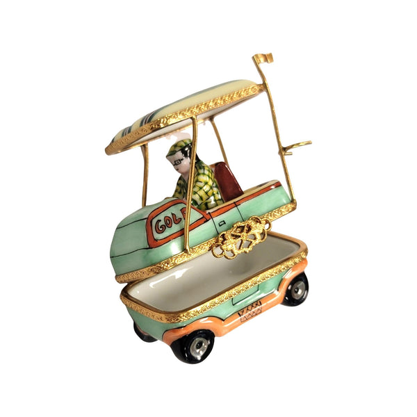 Aqua Man Golf Cart Figurine Porcelain Limoges sports golf limoges box French Trinket Box