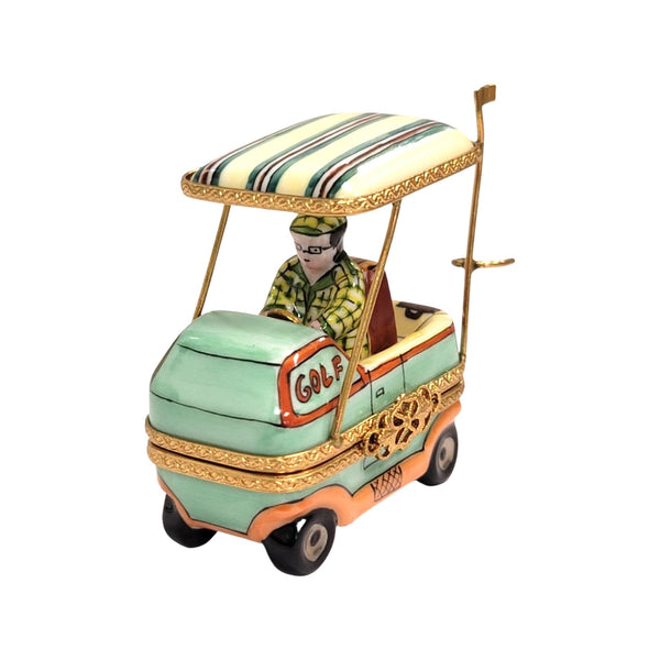 Aqua Man Golf Cart Figurine Porcelain Limoges sports golf limoges box French Trinket Box