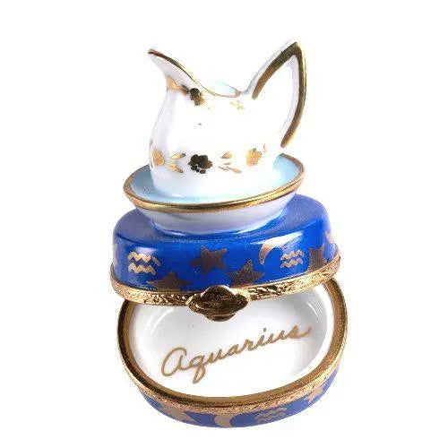 Aquarius Zodiac Porcelain Limoges Zodiac birthday fairy French Trinket Box