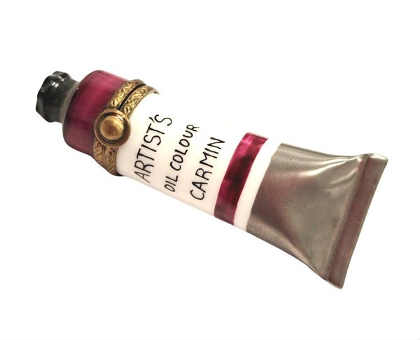 Artisan Red Paint Tube Box Porcelain Limoges Fine Art French Trinket Box