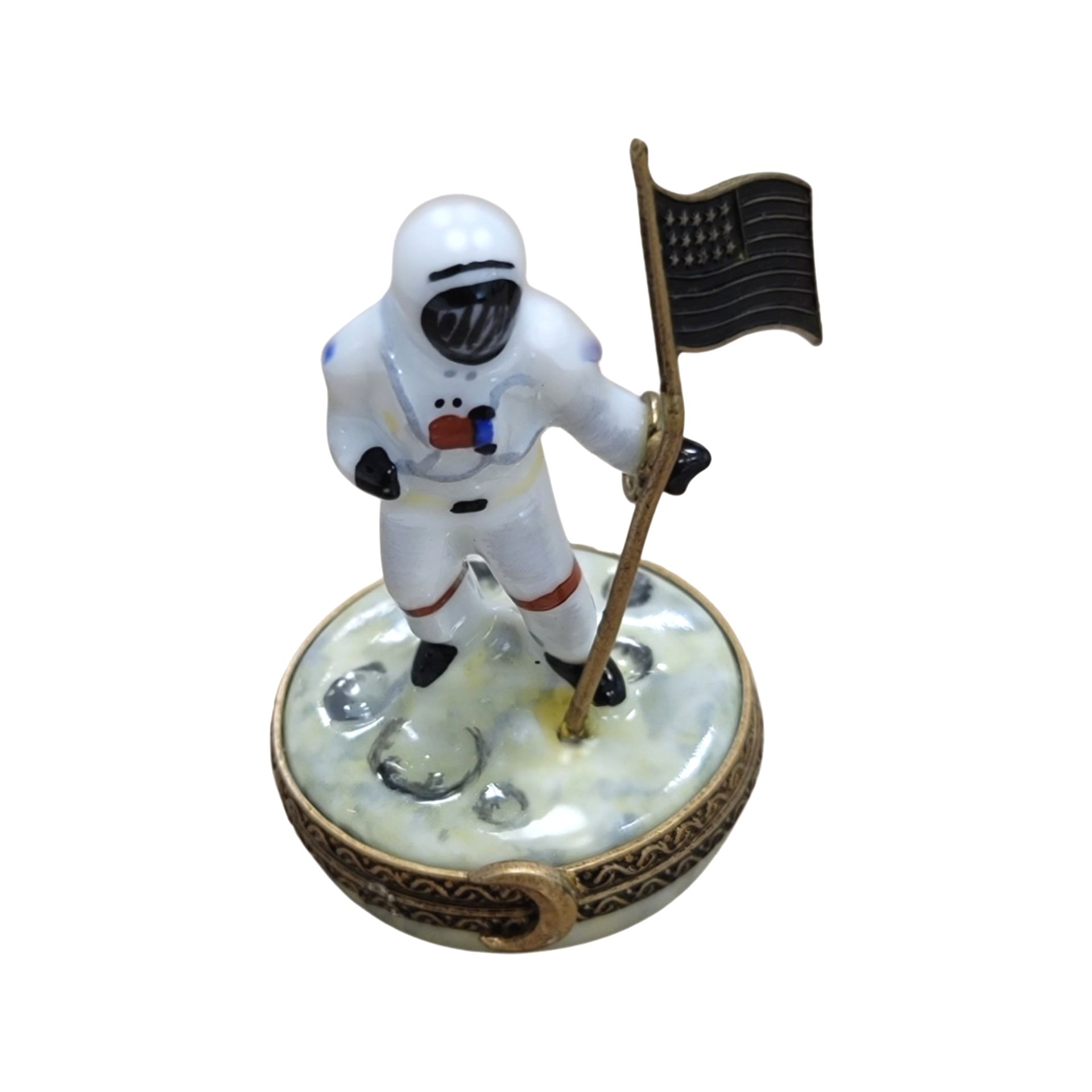 Astronaut Saluting American Flag Porcelain Limoges united states professional French Trinket Box