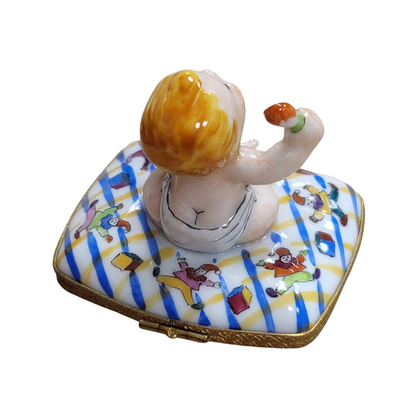 Baby Dining Delight Figurine Porcelain Limoges Babies Figurine French Trinket Box