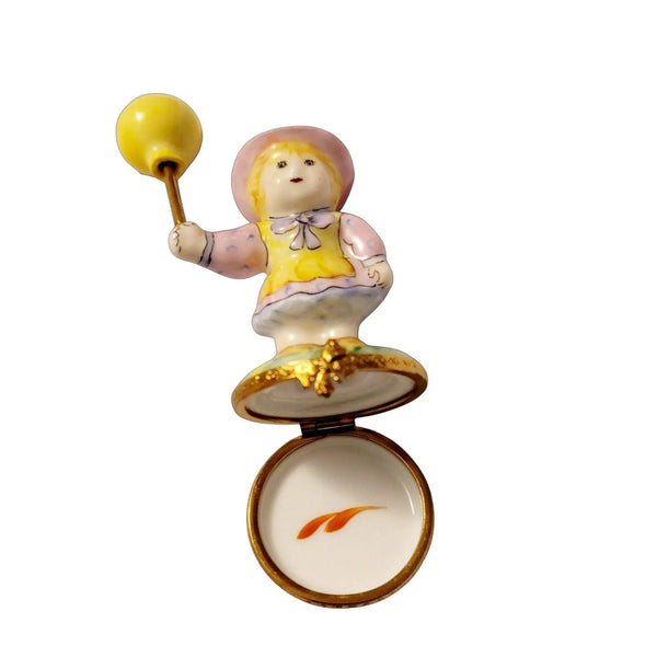 Baby Girl with Yellow Balloon Porcelain Limoges baby carnival French Trinket Box