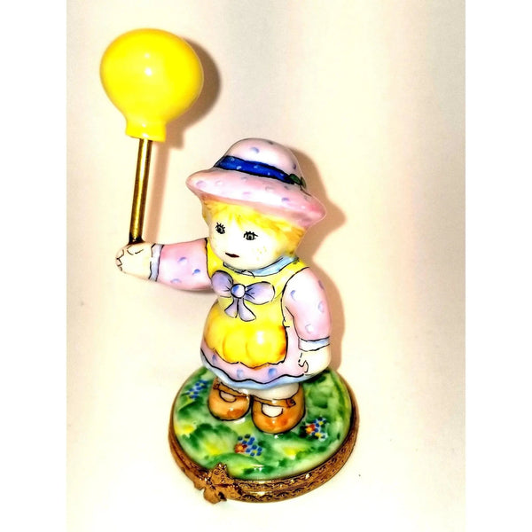 Baby Girl with Yellow Balloon Porcelain Limoges baby carnival French Trinket Box