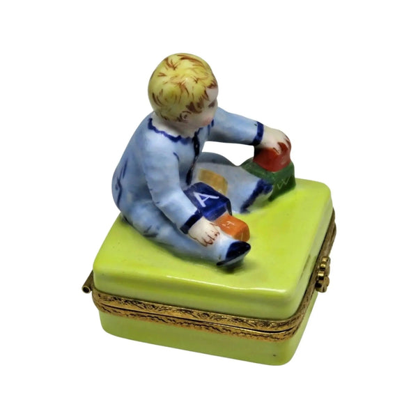 Baby w Blocks Porcelain Limoges Babies Figurine French Trinket Box