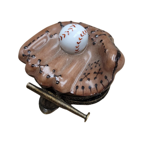 Baseball Glove and Ball Figurine Porcelain Limoges sports French Trinket Box