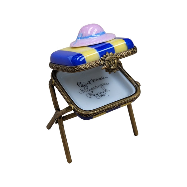 Beach Hat Seat Bench Figurine Porcelain Limoges beach ocean French Trinket Box