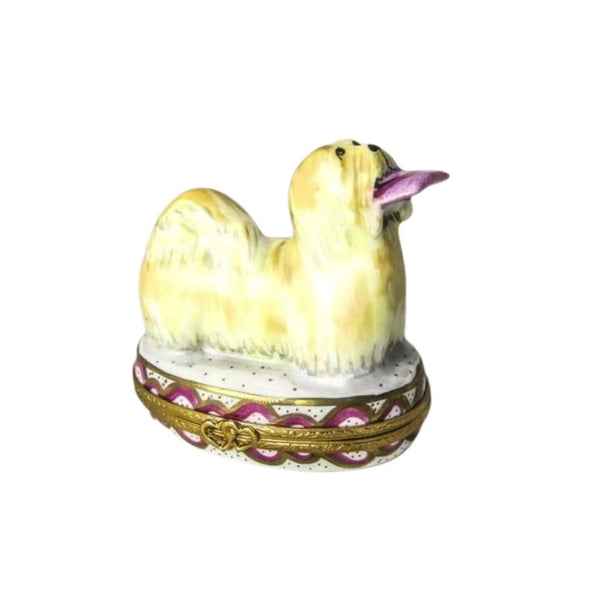 Bichon Frise Dog w Newspaper Porcelain Limoges dog limoges boxes French Trinket Box