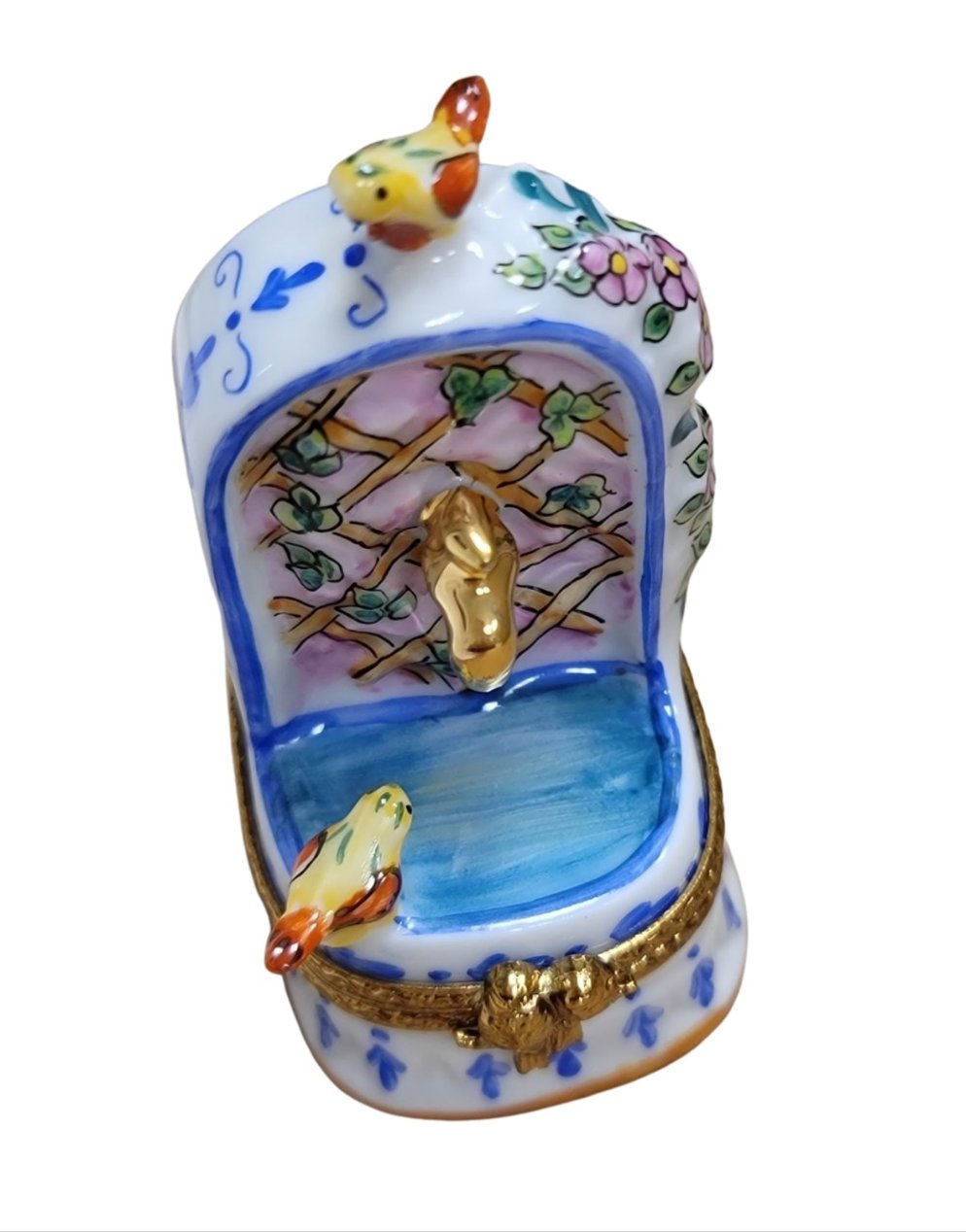 Bird Adorned Fountain Figurine Porcelain Limoges garden Limoges Box French Trinket Box
