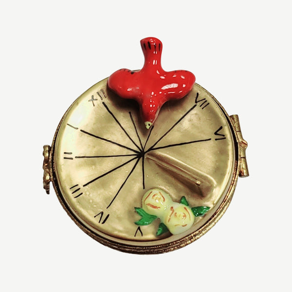 Bird Perched on Sundial Porcelain Limoges Limoges Box birds garden French Trinket Box