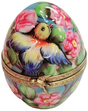 Birds and Blooms Egg Box Porcelain Limoges egg LIMOGES BOXES bird garden French Trinket Box