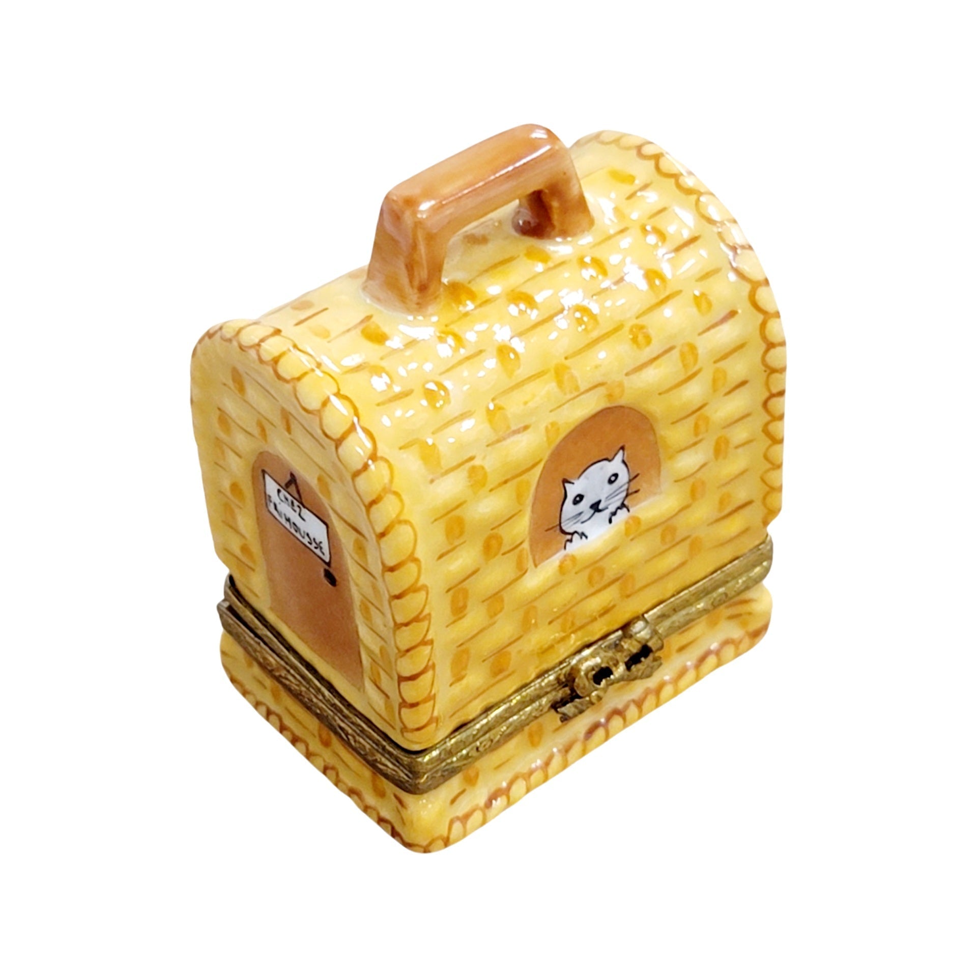 Black Cat Carrier Figurine Porcelain Limoges Cat French Trinket Box