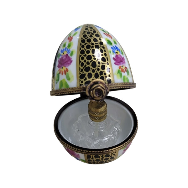 Black Gold Egg Perfume Box Porcelain Limoges Perfume Egg French Trinket Box
