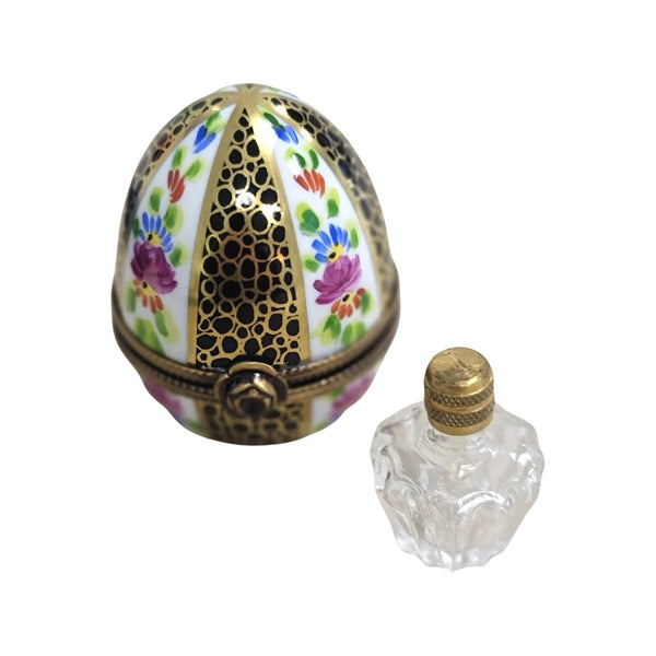 Black Gold Egg Perfume Box Porcelain Limoges Perfume Egg French Trinket Box
