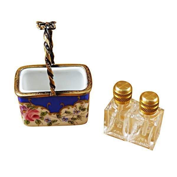 Blue Basket with Two Bottles limoges box Porcelain Limoges French Trinket Box