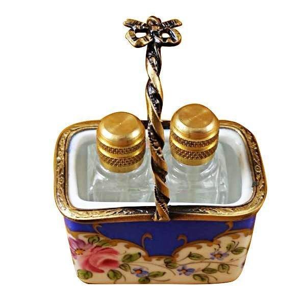 Blue Basket with Two Bottles limoges box Porcelain Limoges French Trinket Box