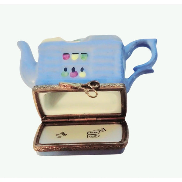 Blue Beauty Teapot Treasure Porcelain Limoges China Professional French Trinket Box