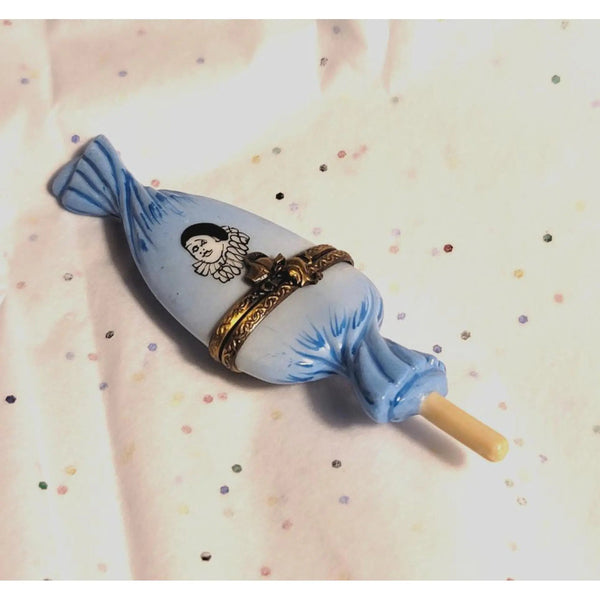 Blue Clown Candy Lollipop Delight Porcelain Limoges Carnival Kids Dessert French Trinket Box