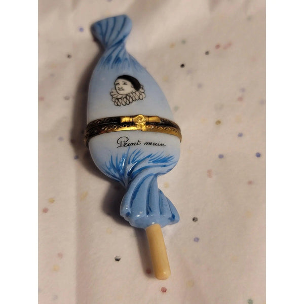 Blue Clown Candy Lollipop Delight Porcelain Limoges Carnival Kids Dessert French Trinket Box