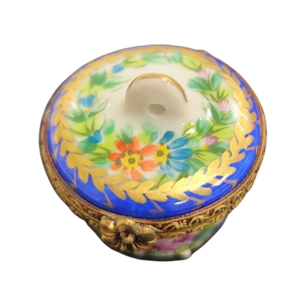 Blue Crown Top Pill Box Porcelain Limoges traditional French Trinket Box