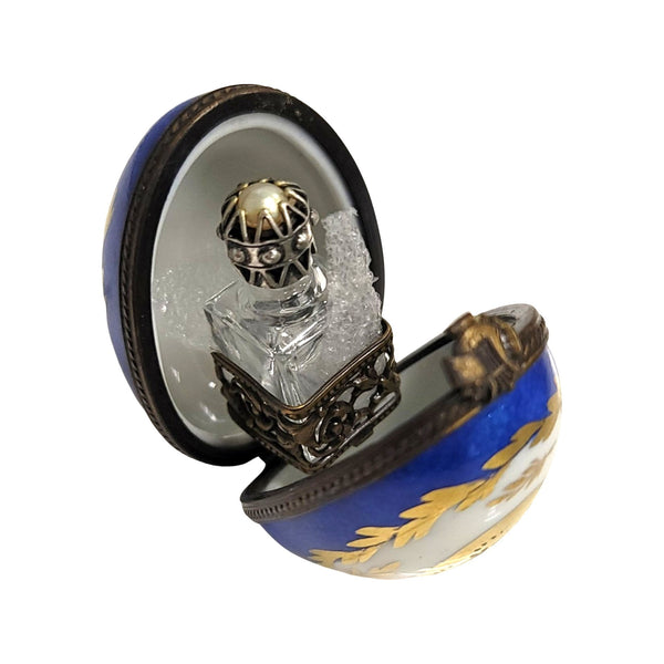 Blue Egg Perfume Treasure Porcelain Limoges perfume egg French Trinket Box