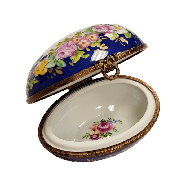 Blue Floral Elegance Egg Porcelain Limoges egg LIMOGES BOXES French Trinket Box
