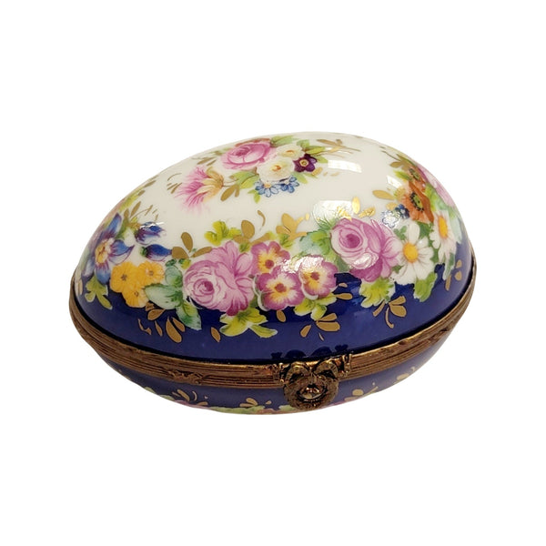 Blue Floral Elegance Egg Porcelain Limoges egg LIMOGES BOXES French Trinket Box