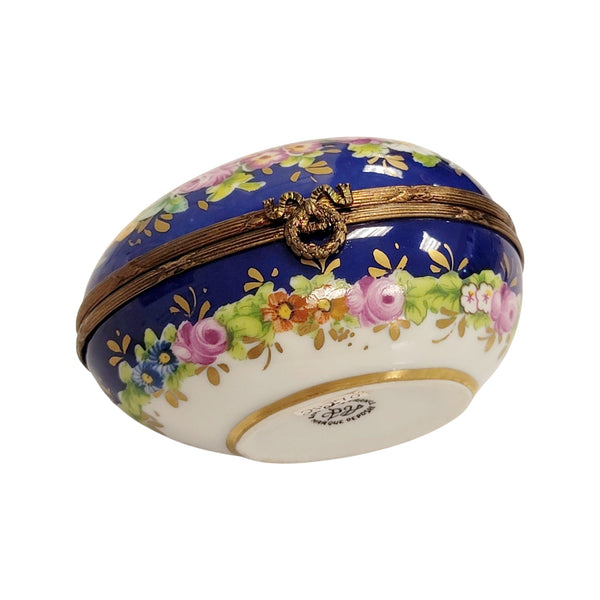 Blue Floral Elegance Egg Porcelain Limoges egg LIMOGES BOXES French Trinket Box