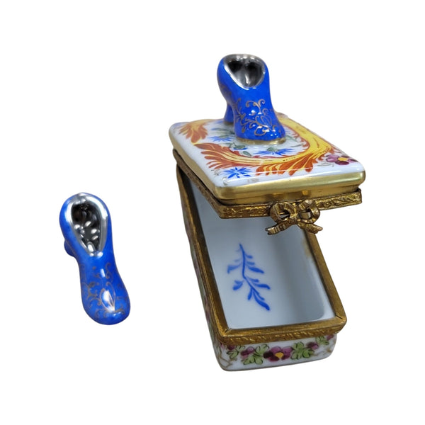 Blue Floral Elegance Shoes Box Porcelain Limoges shoes fashion figurine LIMOGES BOXES French Trinket Box