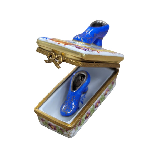 Blue Floral Elegance Shoes Box Porcelain Limoges shoes fashion figurine LIMOGES BOXES French Trinket Box