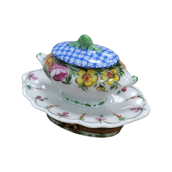 Blue Floral Elegance Soup Tureen Porcelain Limoges Home China French Trinket Box