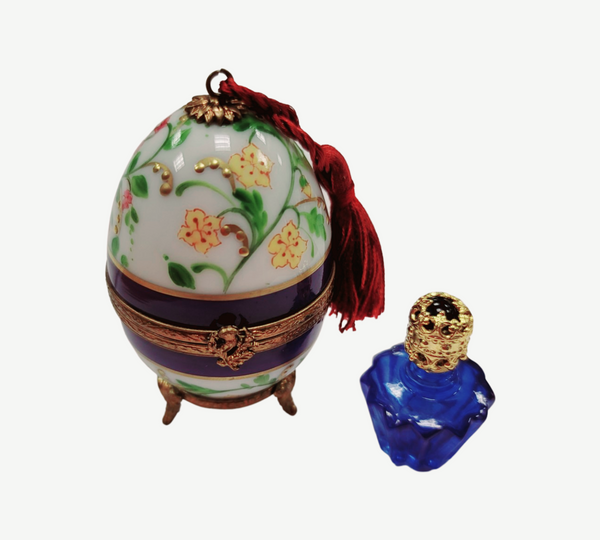Blue Floral Perfume Egg Porcelain Limoges perfume egg French Trinket Box