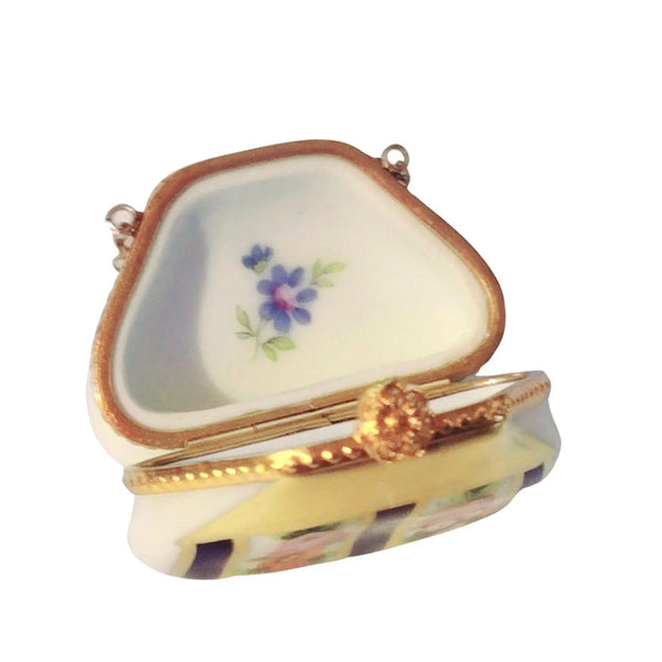 Blue Floral Vintage Purse Box Porcelain Limoges purse Decal limoges box bags ladies French Trinket Box
