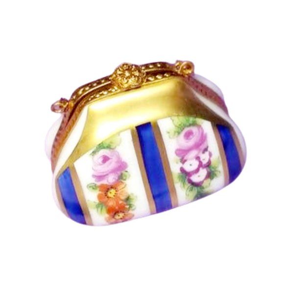 Blue Floral Vintage Purse Box Porcelain Limoges purse Decal limoges box bags ladies French Trinket Box