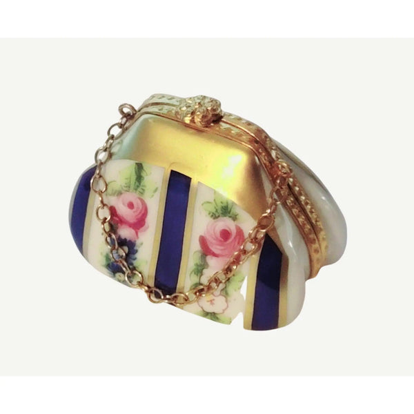 Blue Floral Vintage Purse Box Porcelain Limoges purse Decal limoges box bags ladies French Trinket Box