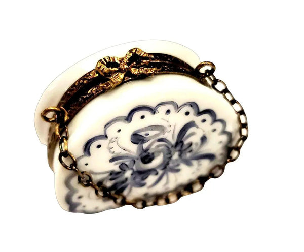 Blue Flowers Hand Painted Purse Porcelain Limoges purse trinket box French Trinket Box