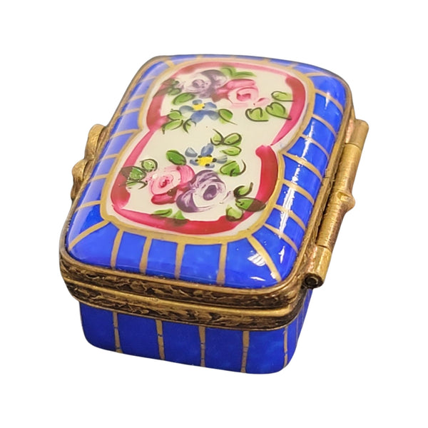 Blue French Porcelain Pill Box Porcelain Limoges LIMOGES BOXES traditional French Trinket Box