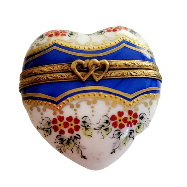 Blue Gold Heart Trinket Box Porcelain Limoges HEART LIMOGES BOXES love French Trinket Box