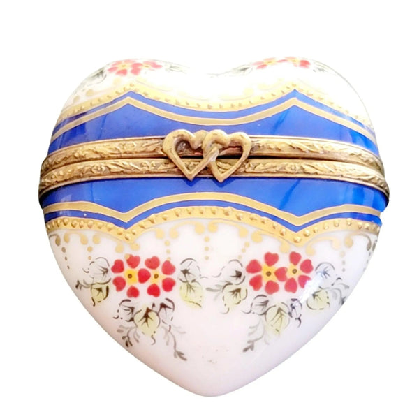 Blue Gold Heart Trinket Box Porcelain Limoges HEART LIMOGES BOXES love French Trinket Box