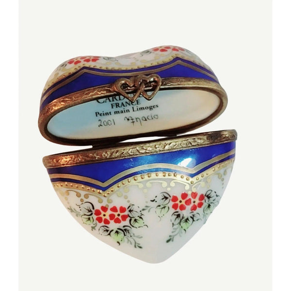 Blue Gold Heart Trinket Box Porcelain Limoges HEART LIMOGES BOXES love French Trinket Box
