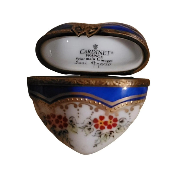 Blue Gold Heart Trinket Box Porcelain Limoges HEART LIMOGES BOXES love French Trinket Box