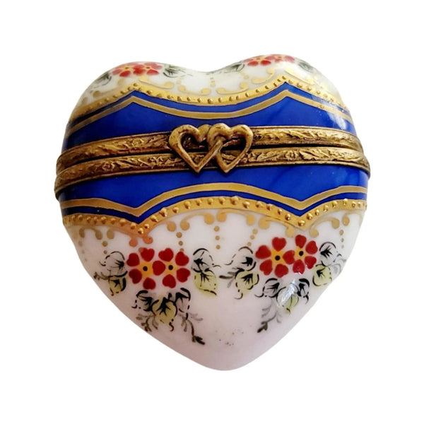Blue Gold Heart Trinket Box Porcelain Limoges HEART LIMOGES BOXES love French Trinket Box