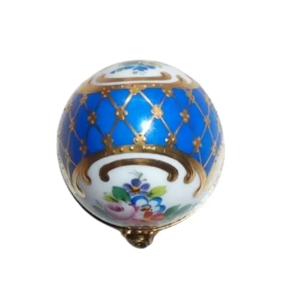 Blue Gold Perfume bottle 2.75" Egg Gold Encrustation Porcelain Limoges perfume egg French Trinket Box